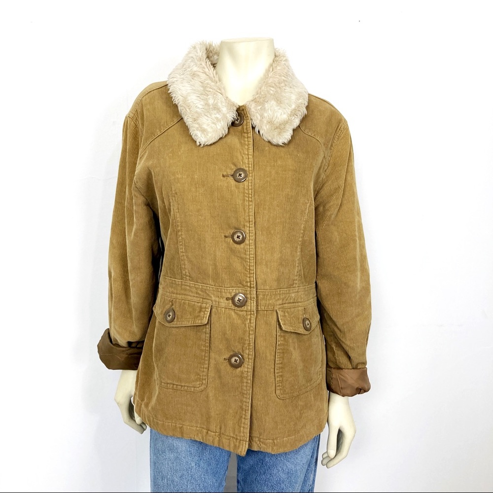 Vintage y2k penny lane coat corduroy Sherpa collar spring jacket brown tan white